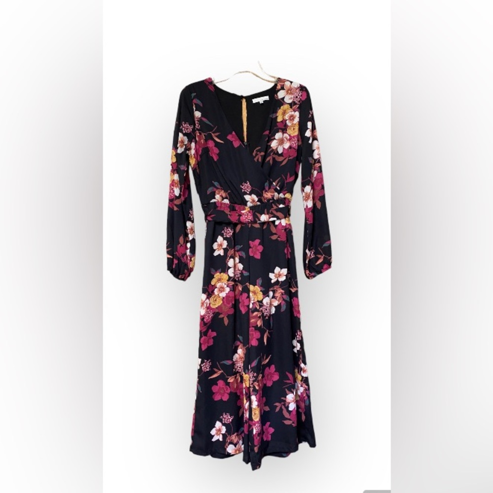 NWT June & Hudson Black Pink Floral Jumpsuit Wrap Romper with Keyhole Size S